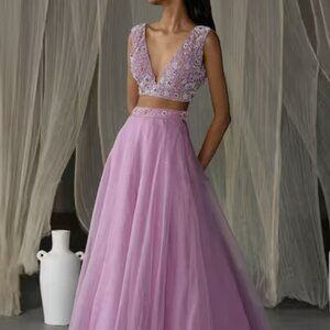 Lilac Dupatta Lehenga Silk Organza Embroidered Pearl Blouse Set